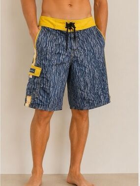 Quiksilver Blue Tiger Stripe Board Shorts Men’s 32 Swim Trunks